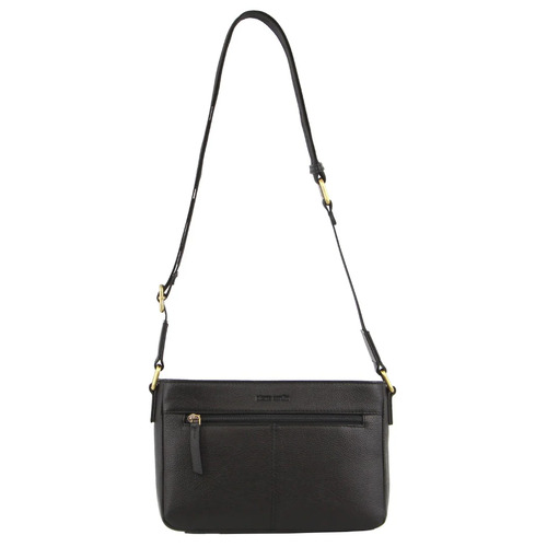 PIERRE CARDIN | Ladies Leather Webbing Strap Crossbody Bag - Black
