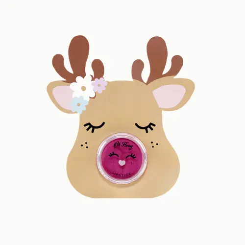 Oh Flossy Lipstick Christmas Stocking Stuffer - RUDOLPH - PINK EARS WITH FLOWERS