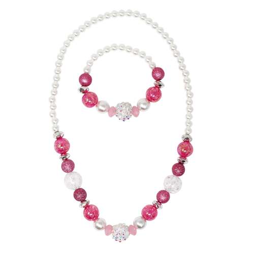 PINK POPPY | Sparkly Pink and Pearl Beaded Necklace and Bracelet Set